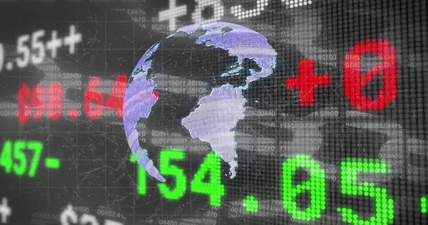 Beeld Van Aandelenmarkt Hele Wereld Gegevensverwerking Zwarte Achtergrond Technologie Computer — Stockfoto