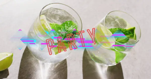 Image Party Neon Text Cocktails Wthie Background Party Drink Entertainment — Stock Photo, Image