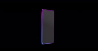Siyah arka planda boş ekranlı akıllı telefonun animasyonu. Küresel çevrimiçi bankacılık, alışveriş, iş, bağlantılar, bilgisayar ve veri işleme kavramı dijital olarak oluşturulmuş video.
