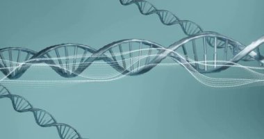 DNA iplikçiklerinin üzerindeki diyagramların animasyonu. Teknoloji, bilim ve dijital arayüz kavramı dijital olarak oluşturulmuş video.