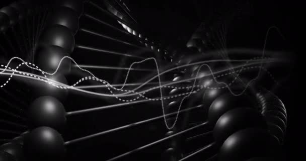 Dna ストランド上の図のアニメーション テクノロジー サイエンス デジタルインターフェースのコンセプトデジタル生成ビデオ — ストック動画