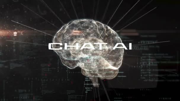Animering Databehandling Och Chatta Text Över Hjärnan Teknik Vetenskap Och — Stockvideo