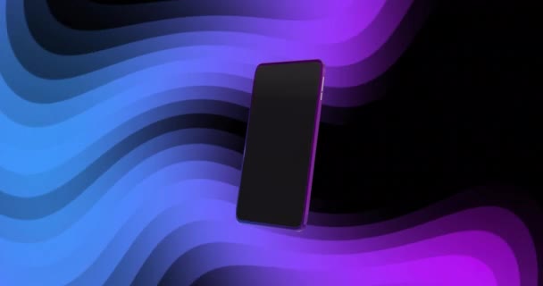 Animation Smartphone Sur Des Formes Bleues Violettes Sur Fond Noir — Video
