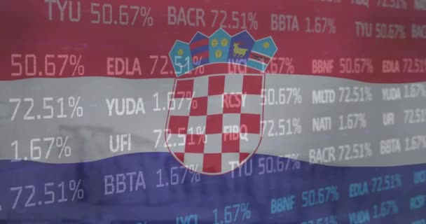 Animação Processamento Dados Financeiros Sobre Pavilhão Croácia Conceito Global Negócios — Vídeo de Stock