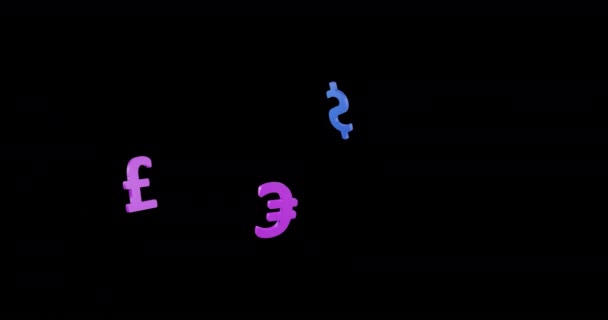 Animace Symbolů Měny Černém Pozadí Financování Připojení Koncepce Digitálního Rozhraní — Stock video