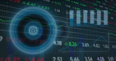 Siyah arkaplan üzerinde veri işleme resmi. küresel iş ve dijital arayüz kavramı dijital olarak oluşturulmuş görüntü.