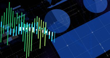 Finansal veri işleme ve istatistiklerin resmi. küresel iş, dijital arayüz ve dijital olarak oluşturulmuş görüntü veri işleme kavramı.