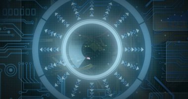 Bilgisayar sunucusuyla tarama ve veri işleme görüntüsü. küresel hesaplama ve veri işleme kavramı dijital olarak oluşturulmuş resim.