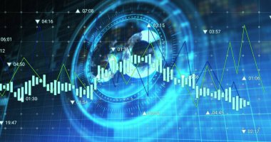 Siyah arkaplanda 5G sembollü tarama kapsamındaki finansal veri işleme resmi. Küresel finansman, bilgisayar ve dijital arayüz kavramı dijital olarak oluşturulmuş görüntü.