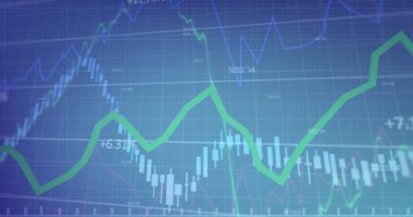 Şebeke üzerinde finansal veri işleme resmi. Küresel iş, finans, hesaplama ve veri işleme kavramı dijital olarak oluşturulmuş görüntü