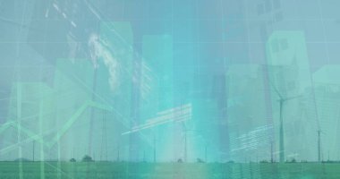 Yürüyen iş adamları üzerinde finansal veri işleme görüntüsü. Küresel iş bağlantıları dijital arayüz ve teknoloji konsepti dijital olarak oluşturulmuş görüntü.