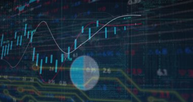 Bilgisayar devre kartından finansal veri işleme resmi. Küresel finansman, bilgisayar ve dijital arayüz kavramı dijital olarak oluşturulmuş görüntü.