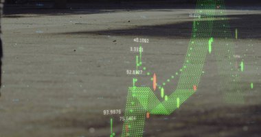 Sokaktaki finansal veri işleme görüntüsü. Küresel iş, finans ve dijital arayüz kavramı dijital olarak oluşturulmuş görüntü.