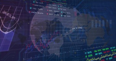 Donanma dijital alanı üzerinden küresel ve finansal verilerin görüntüsü. Küresel iş, finans, ekonomi, ağ ve teknoloji konsepti dijital olarak oluşturulmuş görüntü.