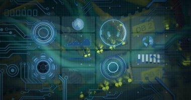 Sunucu üzerinde moleküllerin görüntüsü. Sosyal medya ve iletişim arayüzü kavramı dijital olarak oluşturulmuş görüntü.