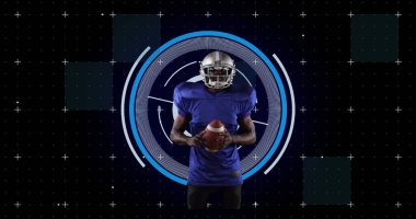 Siyah arka planda tarama yapan Afrikalı Amerikalı erkek rugby oyuncusu