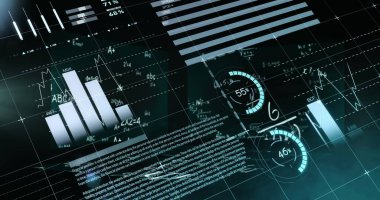 Şehir manzarası üzerinde finansal veri işleme resmi. Küresel iş teknolojisi ve veri işleme kavramı dijital olarak oluşturulmuş görüntü.