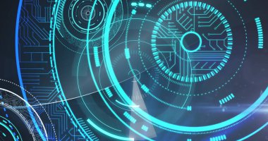 Mavi ve beyaz renkli gelecekçi dijital teknoloji arka planı. Tasarım gelişmiş bilgisayar veya siber güvenlik kavramlarını öneriyor..