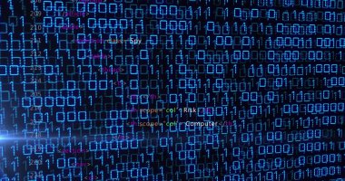 Ekranda ikili kodlama ve veri işleme görüntüsü. Küresel hesaplama, iş, finans ve veri işleme kavramı dijital olarak oluşturulmuş görüntü.