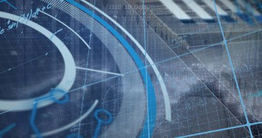 VR kulaklık takan bir adamın görüntüsü ve araba çizimi. Küresel işletme finansmanı ve dijital arayüz konsepti dijital olarak oluşturulmuş görüntü.