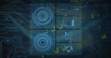 Bilgisayar sunucusundaki kablolar üzerinde tarama yapan dürbünlerin resmi. küresel hesaplama ve veri işleme kavramı dijital olarak oluşturulmuş resim.