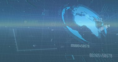 Dünya üzerinde veri işleme görüntüsü. Küresel teknoloji ve dijital arayüz konsepti dijital olarak oluşturuldu.