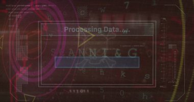 Bilgisayar sunucusu üzerinden veri işleme metninin resmi. Küresel veri işleme ve çevrimiçi güvenlik kavramı dijital olarak oluşturuldu.