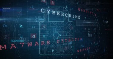 Karanlık arka planda güvenlik kilidi ile dijital arayüz görüntüsü. küresel bağlantılar, veri işleme ve dijital arayüz konsepti dijital olarak oluşturulmuş resim.