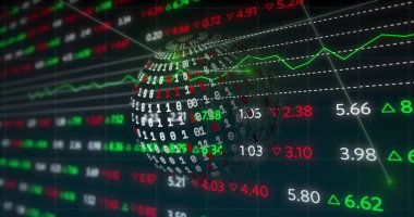 Siyah arkaplan üzerinde veri işleme resmi. küresel iş ve dijital arayüz kavramı dijital olarak oluşturulmuş görüntü.