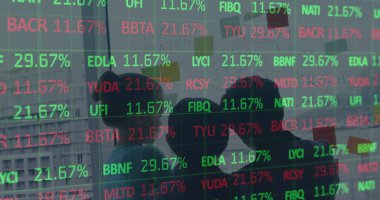 İş adamları üzerinden finansal veri işleme görüntüsü. küresel iş, bağlantılar ve veri işleme kavramı dijital olarak oluşturulmuş görüntü.