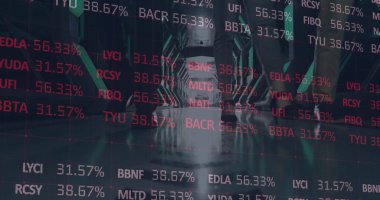 Ofisteki iş adamları üzerinde finansal veri işleme resmi. küresel iş, finans, veri işleme ve dijital olarak oluşturulmuş görüntü konsepti.