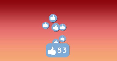 Simge gibi üstteki simgelerin dijital görüntüsü ve kırmızı bir gradyan üzerinde artan sayılar