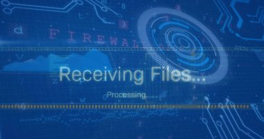 Siyah dijital alanda veri işleme görüntüsü. Dijital arayüz ve teknoloji kavramı.