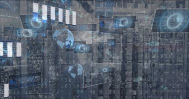 Sunucu odasında matematiksel denklemlerin ve veri işlemenin resmi. Küresel teknoloji, bilgisayar ve dijital arayüz kavramı dijital olarak oluşturulmuş görüntü.