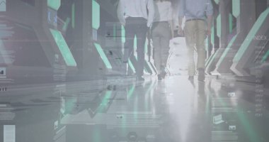 İş adamları üzerinden finansal veri işleme görüntüsü. küresel iş, bağlantılar ve veri işleme kavramı dijital olarak oluşturulmuş görüntü.