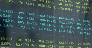 Finansal veri işleme resmi. küresel finansmanlar, iş dünyası, dijital arayüz, teknoloji ve ağ konsepti dijital olarak oluşturuldu.