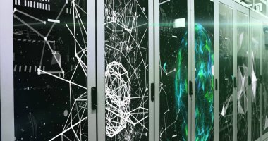 Bilgisayar sunucuları üzerinden bağlantı ağlarının resmi. küresel teknoloji, veri işleme ve dijital arayüz kavramı dijital olarak oluşturulmuş görüntü.