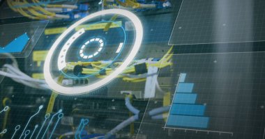 Kapsam taraması ve bilgisayar sunucusunun kabloları üzerinden veri işleme resmi. küresel bağlantılar, veri işleme ve hesaplama kavramı dijital olarak oluşturulmuş resim.