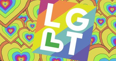 Igbt metni ve gökkuşağı kalplerinin görüntüsü. Gurur ayı, lgbtq, insan hakları ve eşitlik kavramı dijital olarak oluşturuldu.
