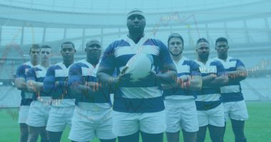 Ragbi oyuncularının istatistikleri. global spor, teknoloji, dijital arayüz ve bağlantılar konsepti dijital olarak oluşturulmuş görüntü.