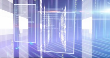 Bağlantı ağı üzerinden ikili kodlama ve veri işleme resmi. Küresel bağlantılar, dijital arayüz, veri işleme ve dijital olarak oluşturulan bulut hesaplama kavramı.