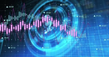 Siyah arka plandaki tarama kapsamındaki finansal veri işleme resmi. Küresel finansman, bilgisayar ve dijital arayüz kavramı dijital olarak oluşturulmuş görüntü.