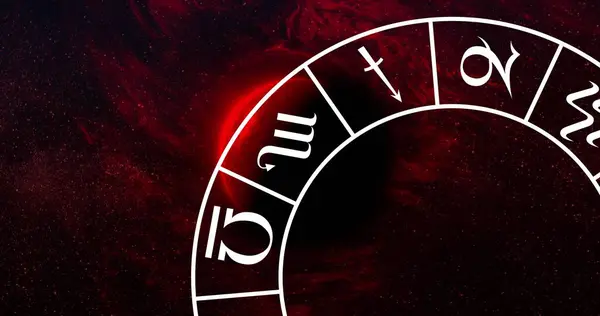 Image Planète Rouge Zodiaque Dans Espace Noir Avec Fumée Planètes — Photo