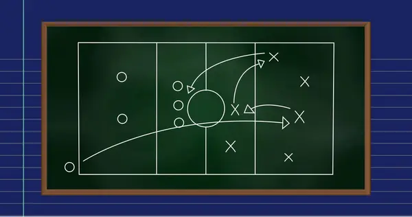 Image Football Game Strategy Drawn Green Chalkboard Blue Lined Paper — Stock Photo, Image