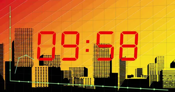 Bild Von Diagrammen Und Countdown Über Dem Stadtbild Globales Geschäfts — Stockfoto