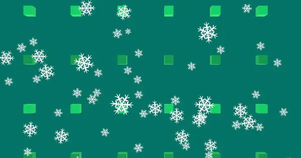 Image Christmas Snow Falling Pattern Green Background Christmas Festivity Celebration — Stock Photo, Image