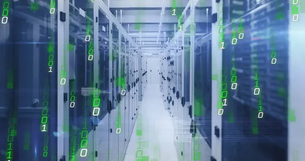 Image Falling Binary Codes Computer Language Server Room Digital Composite — Stock Photo, Image