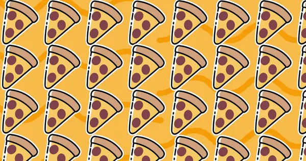 Imagen Iconos Pizza Sobre Olas Sobre Fondo Amarillo Celebración Concepto — Foto de Stock