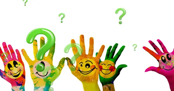 Image Question Marks Hands Emoji Icons White Background Global Education — Stock Photo, Image