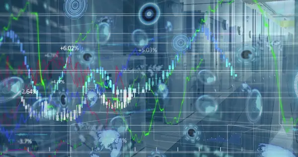 Imagen Del Procesamiento Datos Financieros Múltiples Escáneres Redondos Una Sala — Foto de Stock